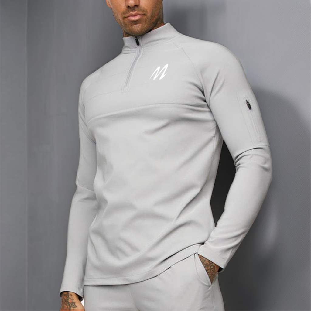 HUCAI Custom Workout active Sports Wear Slim Fit 1/4 Quarter Zip Jogging Track Top Men compression gym Long Sleeve Shirt
