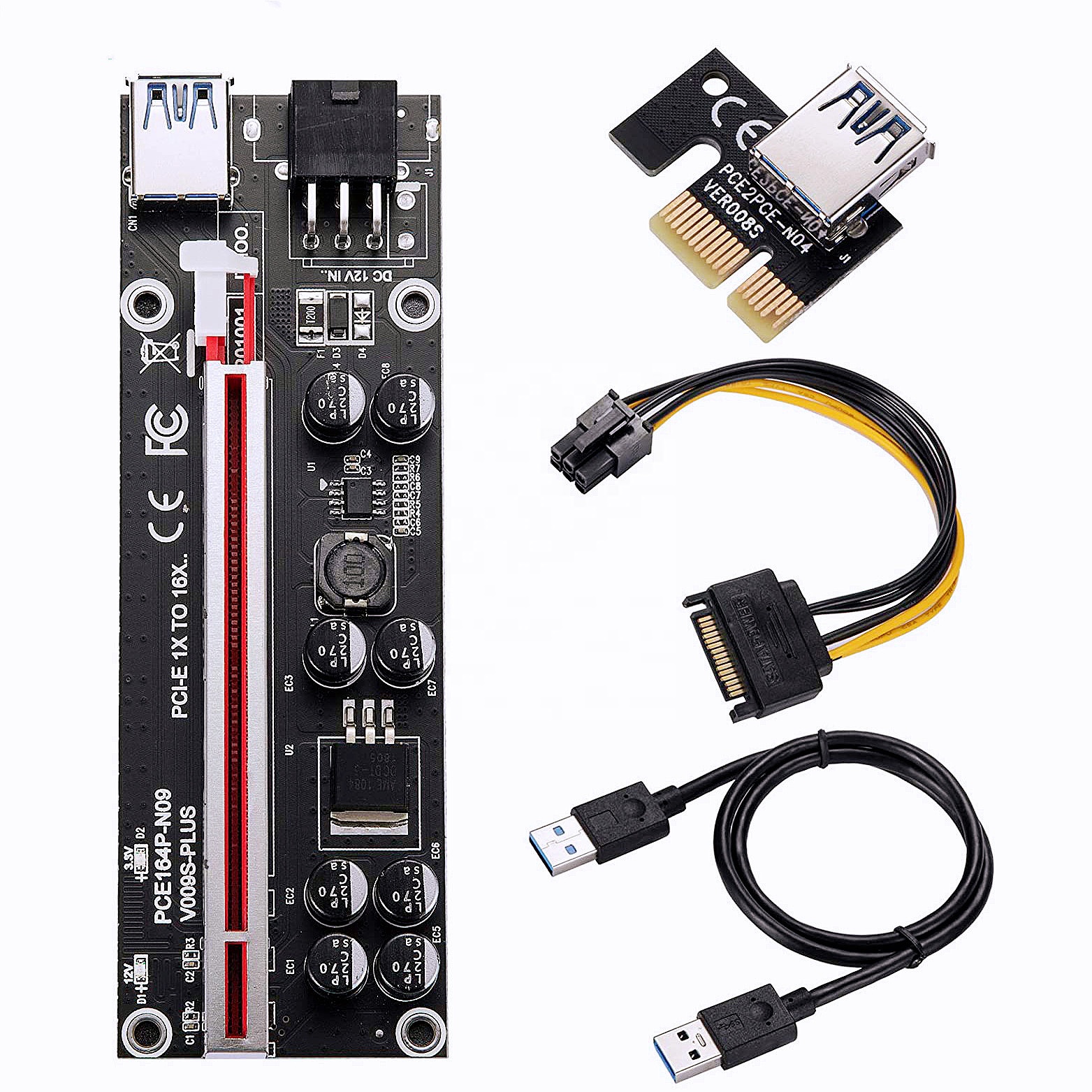2021 VER009S Plus PCI-E PCIE 6Pin Райзер-карта 009s PCI Express адаптер 6Pin SATA USB 3,0 кабель 1X 16X удлинитель