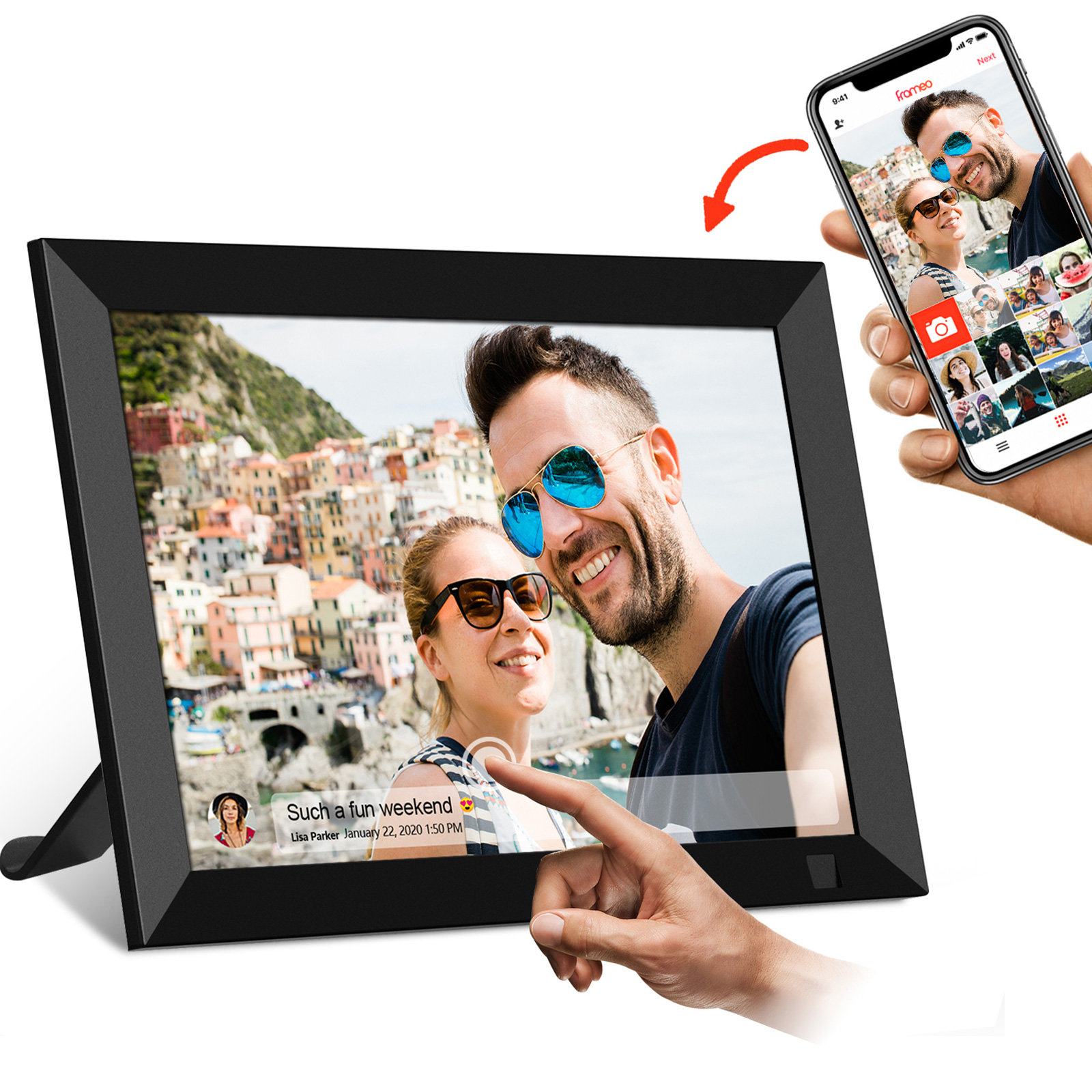Frameo Wi-Fi рамка 8 дюймов цифровая камера с Wi-Fi для фоторамка с сенсорным экраном с датчиком движения senor для семьи поделиться фото видео в любом месте
