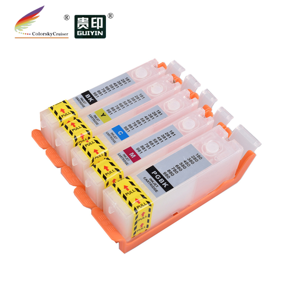 RCC580-5 Заправляемый картридж для Canon PIXMA TR7550 TR8550 TS6150 TS6151 TS6250 TS9550 TS9551C, 1 комплект = 5 картриджей