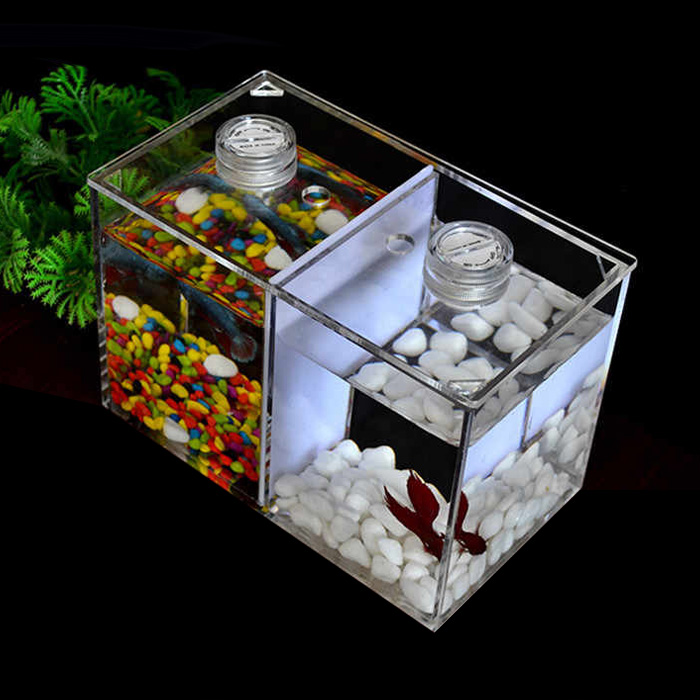 Transparent Acrylic Betta Fish Bowl Tank Two Splits Acrylic Guppy Fish Boxes