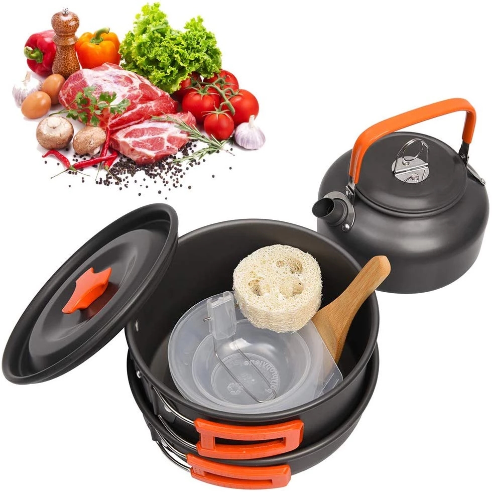 Outdoor Pots Pans Camping Equipment Cooking Non-stick Tableware Set Camping Cookware Kit Portable Picnic Cookware Bowl Pot Pan S