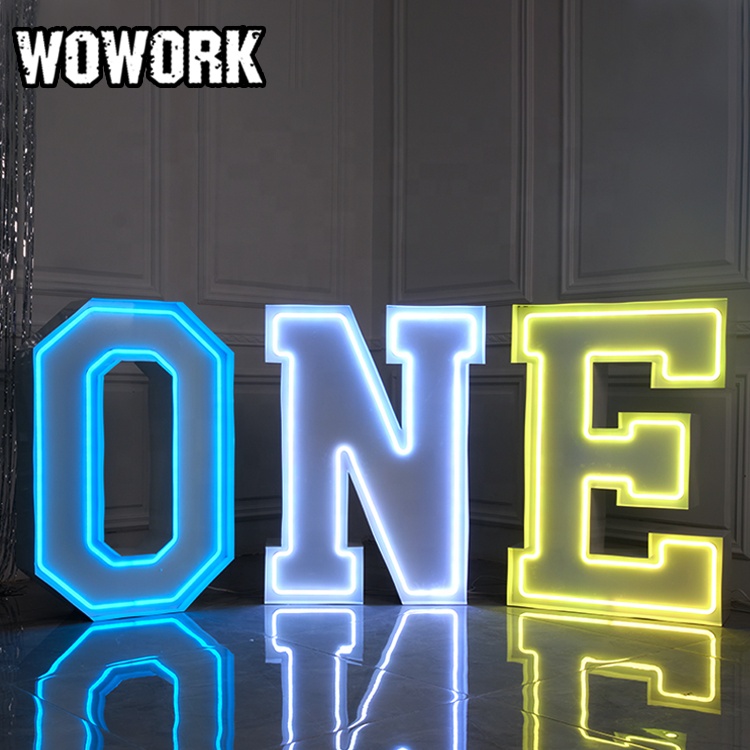 WOWORK fushun one birthday party event rental props big neon marquee alphabet light for wedding background