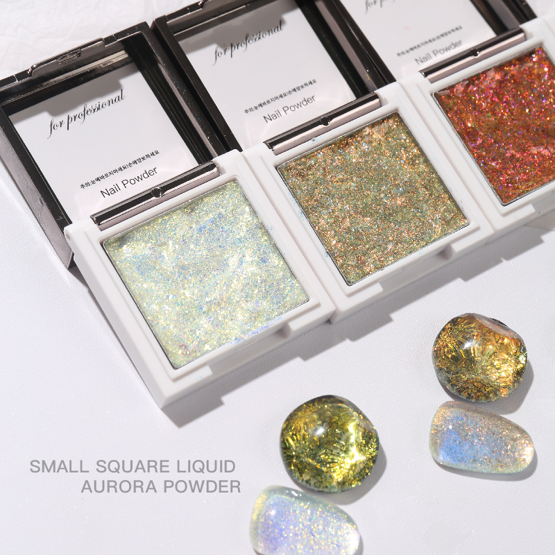 Free Sample Non toxic Gel Nail Polish Glitter Aurora Powder Liquid Type Nail Powder 6 Colors Bulk Nail Art