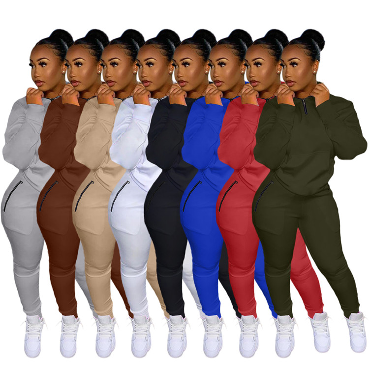 women s fall jogger sets 2021 Custom Logo tracksuit set for woman 2 Piece Zipper Sweat Suit Pants Set fall women's clothing