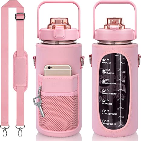 Полгаллона бутылка для воды с рукавом 64 OZ мотивационные бутылка для воды с трубочкой и маркером времени, чтобы пить герметичные Тритан без добавления бисфенола А