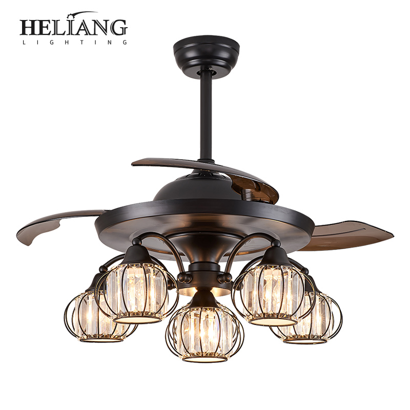 Modern new Chinese style fan chandelier living room crystal light dining room invisible ceiling fan industrial air fan light