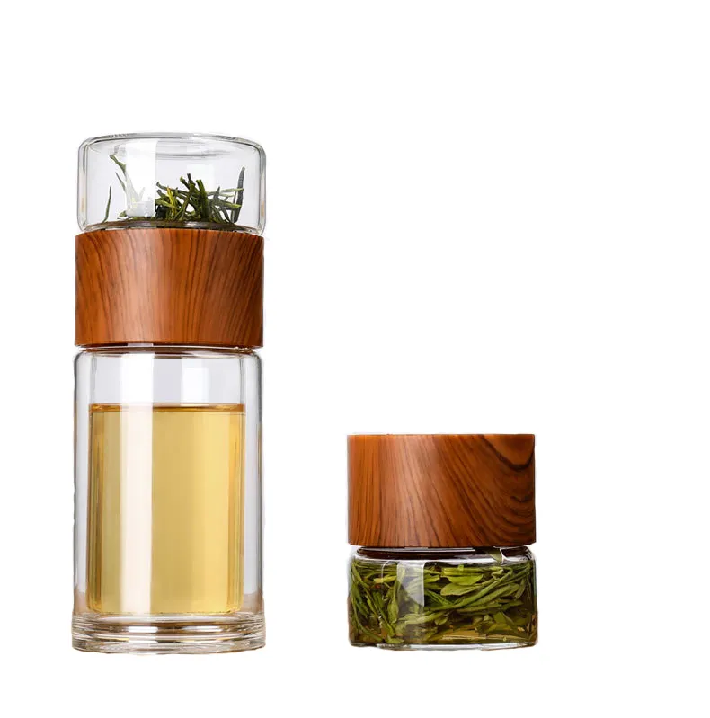 whosale portable double wall glass tea water bottle with infuser
