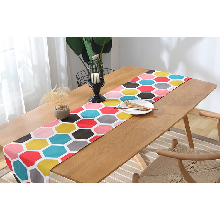 Polyester Linen Handmade Printed European Luxury Flower Party Table Runner Dining
