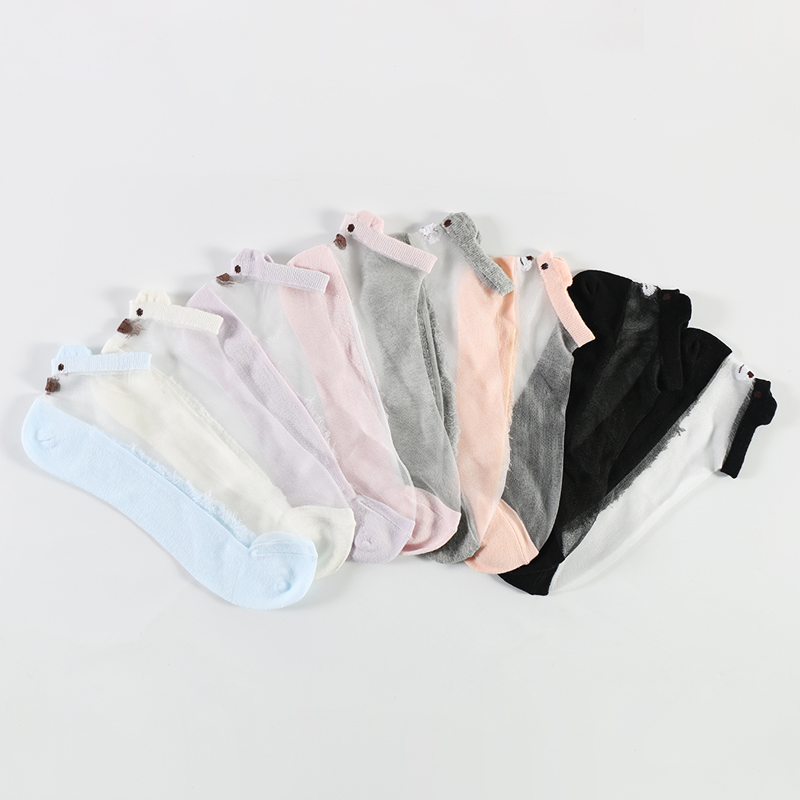 Summer fashion animal transparent ladies nylon womens cute ankle socks