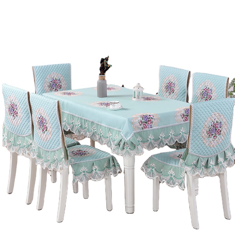 High quality Luxury Europe style lace embroider decoration tablecloth home banquet chair cover set