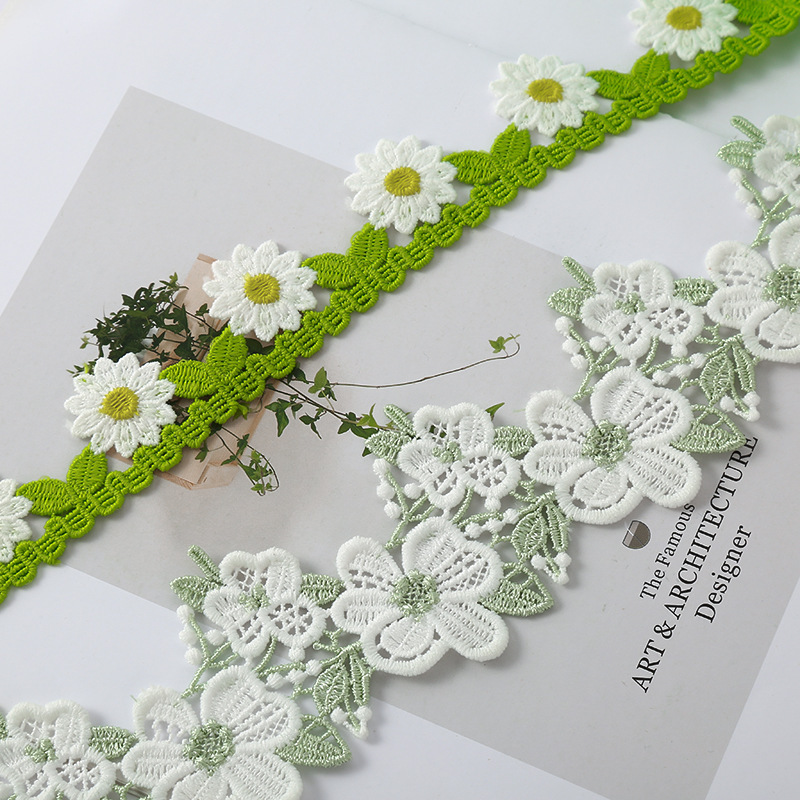 Green Sun Flower Water Soluble Milk Silk Embroidery Lace Accessories Clothing Accessories Hair Accessories Home Decoration Lace