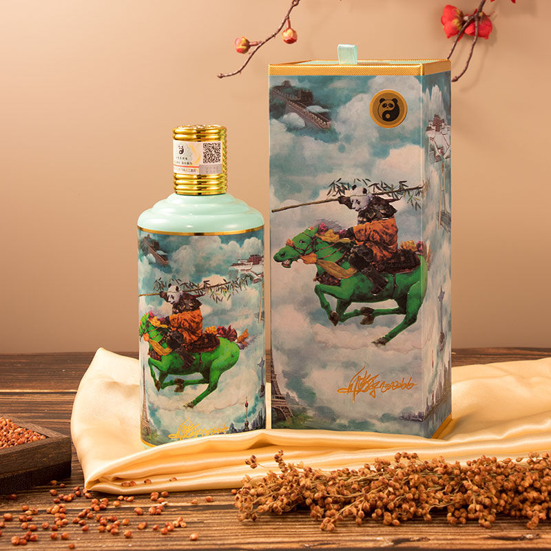Wholesale Own Brand Qibao Panda Brand Premium Gift Box Packaging Green Glass Liquor Bottle Chinese Liquor