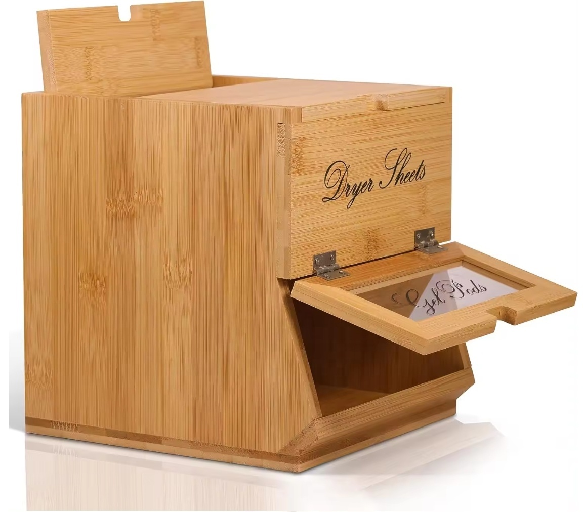 Bamboo Laundry Pods Container & Dryer Sheet Dispenser Laundry Room Storage Organizer Disposable Towel Dispenser
