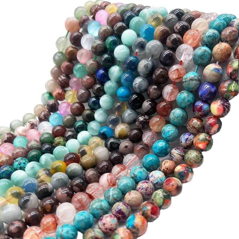 6/8/10mm Natural Stone Round Beads Malachite Angel Russian Agate Lavender Jade Candy Agate Beads for Jewelry Making