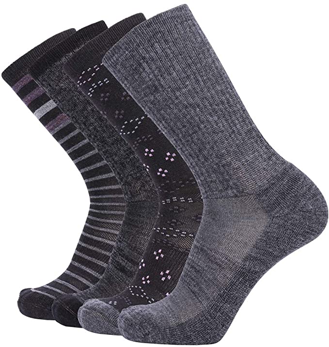 EnerWear 4 Pack Women's Merino Wool Outdoor Hiking Trail Crew Sock