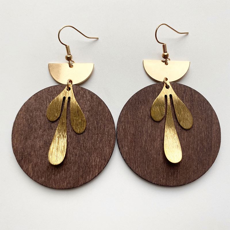 Metal Brief Style Wooden Hoop Earrings Hook Earrings Jewelry Personality Statement Bohemian Geometry Long Ethnic Style