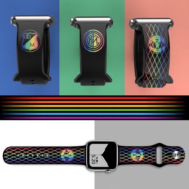 Двойной цвет лазерной гравировки Two Tone Радуга силиконовых наручных часов Apple Watch, версии Радуга гравировка ремешок для наручных часов