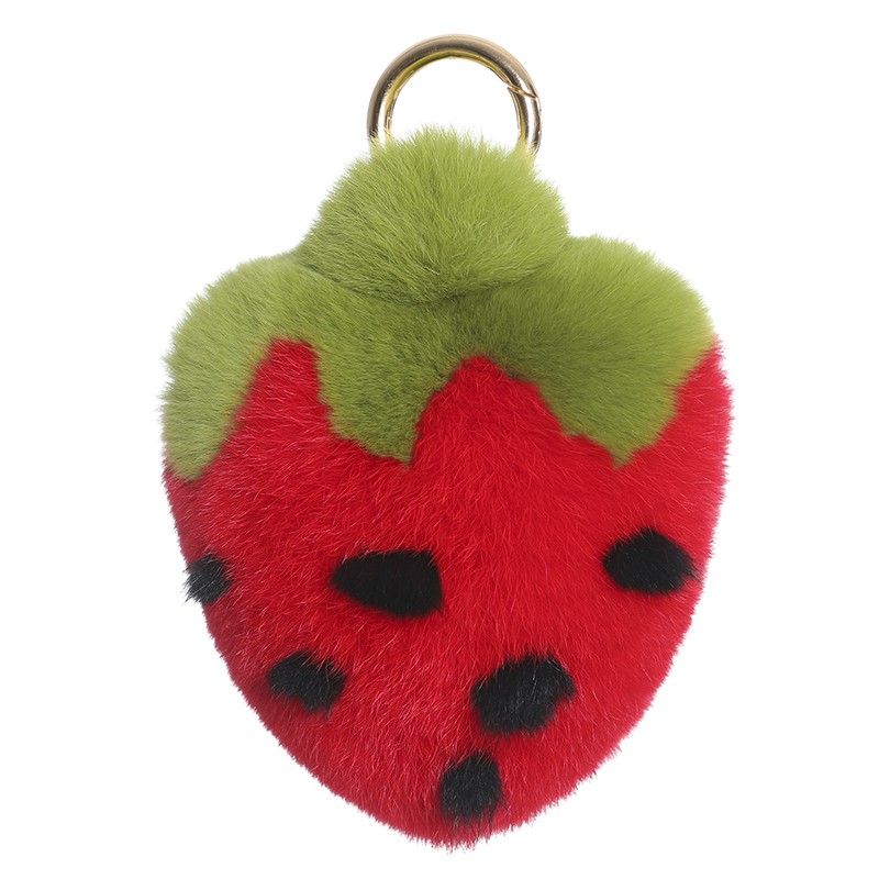 Multicolored Fluffy Fruit Rex rabbit Fur Pom Poms keychain Bag Charm strawberry shape Lady Cute Accessories