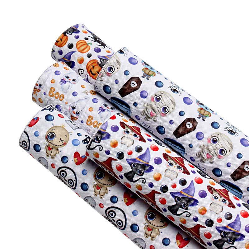 54*12 inch cartoon Halloween style printed PU faux leather roll