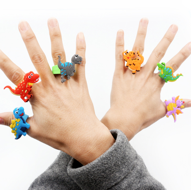 Wholesale cartoon dinosaur children decoration jewelry soft PVC finger ring