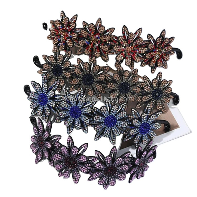 Rhinestone Hair Bun Claws Holders Crystal Rhinestones Nest Bud Hair Claws Crabs Clips Maker Bun Hairgrip For Bezel Ponytail