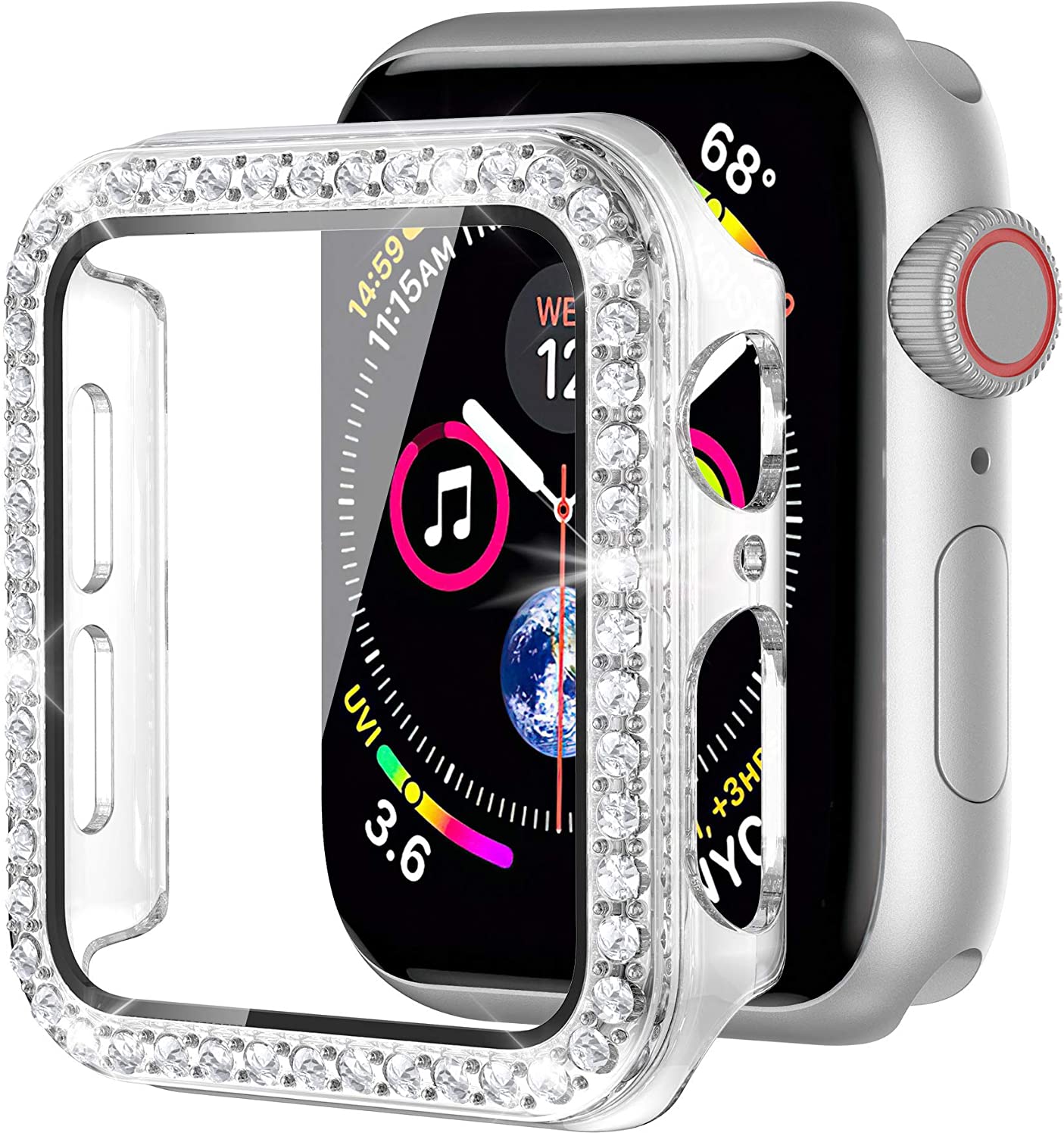 Блестящий чехол со стразами часы защитная рамка чехол для apple watch серии 40/44 мм Алмазный Корпус часов