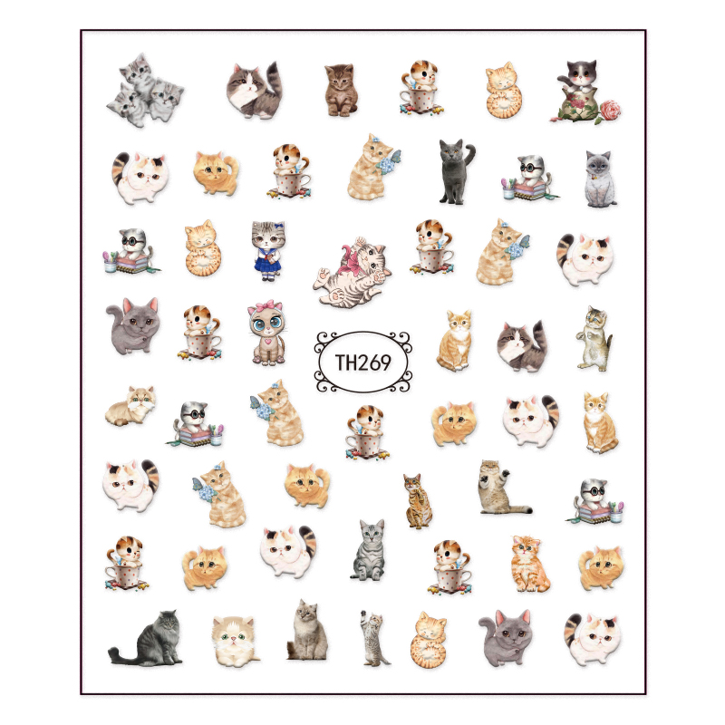 Wholesale Price Cartoon Nail Art Decals 2D Manicure Applique Cat Nail Art Decoration