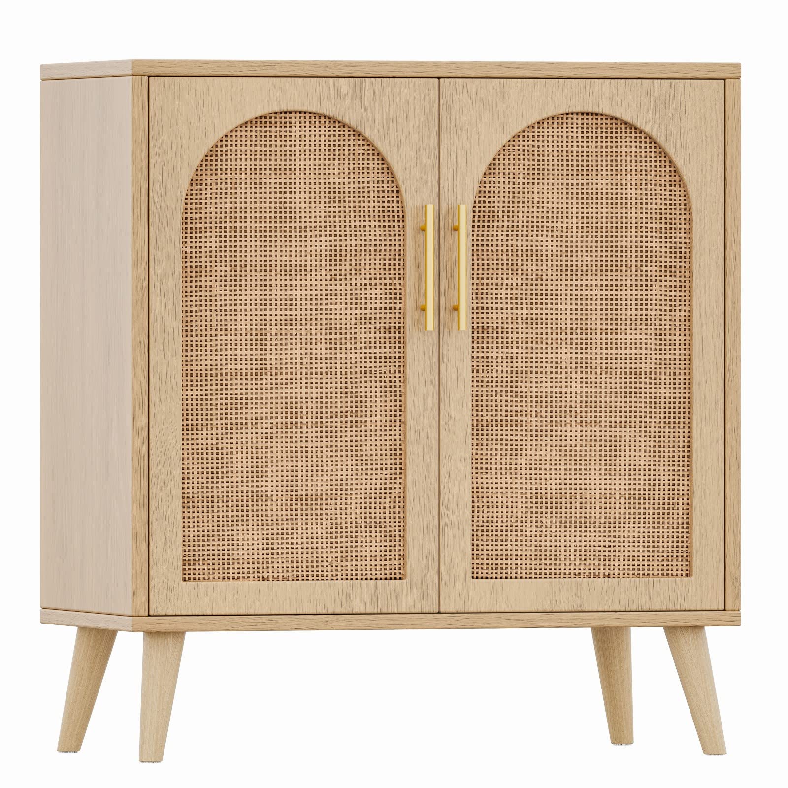 Modern Accent Floor Wooden Cabinet Sideboard Cabinet Rattan Storage Cabinet with 2 Doors for Living Room Entryway