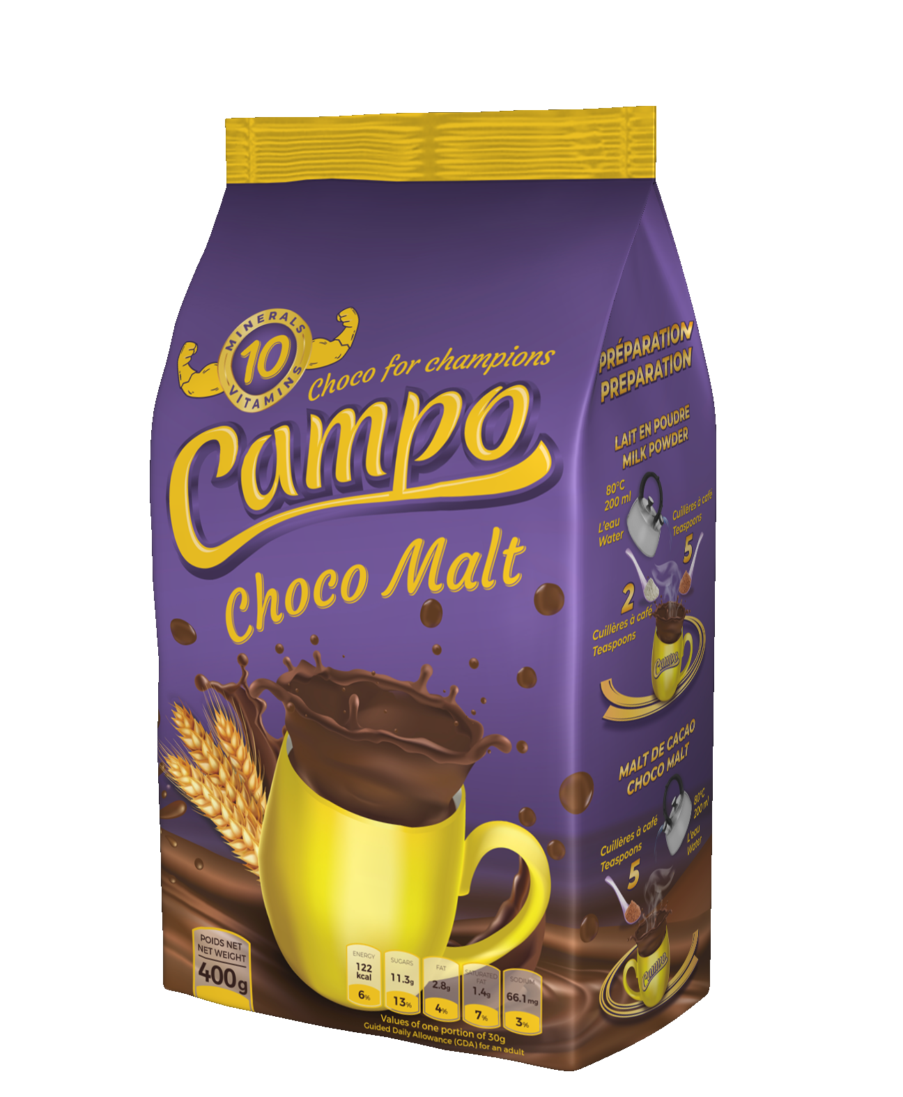 Высококачественный солодовый порошок Campo Choco для растворимого шоколадного напитка, пакет 400 г для всех семейных голландских поставщиков