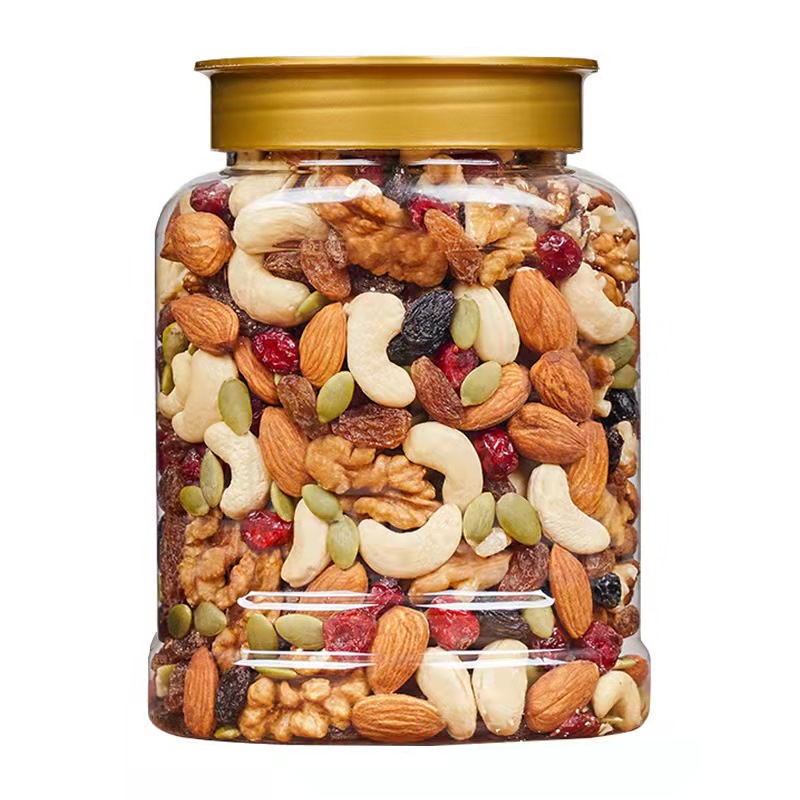 Large can of mixed flavored snack nuts