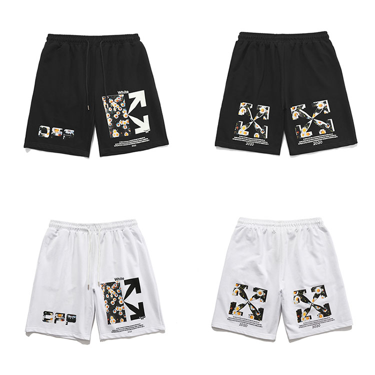 Summer Fashion American Street Offwhite Pants Doodle Arrow Casual Beach Shorts for Men and Women