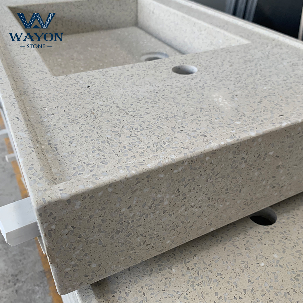 White Cement Concrete Terrazzo Wash Basins And Sinks For Bathroom Made In China