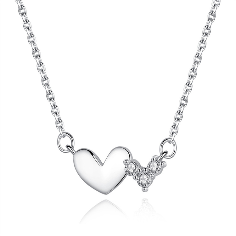 Fast Shipping Trendy Heart Shape Cubic Zircon Pendant Cable Chain 925 Sterling Silver Necklace For Women