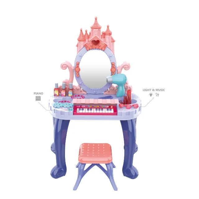 29 pcs Children Pretend Plastic Magic Toy Play Princess Dressing Table Play House Girl Beauty Make Up Toy Set with piano key