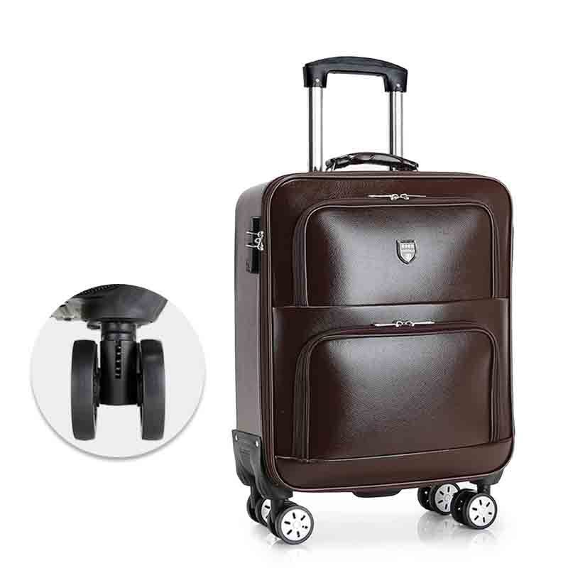 20 inch Travel Leather luggage large capacity Trolley Suitcase Carry-On Luggage With Small Bag Leather Suitcases Pilot case