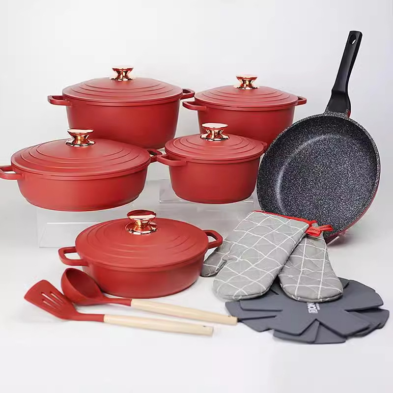 18pcs Nonstick Die Casting Aluminium Cookware Set Wholesale Cooking Pots Induction Kitchen Pots And Pans With Cooking Utensils