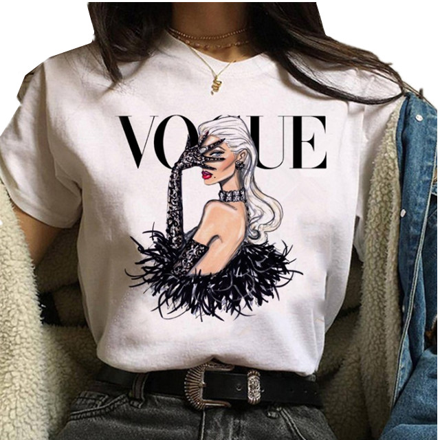 По дешевой цене, модное платье принцессы для девушек Vogue, женские футболки с принтом Однотонная рубашка женская футболка