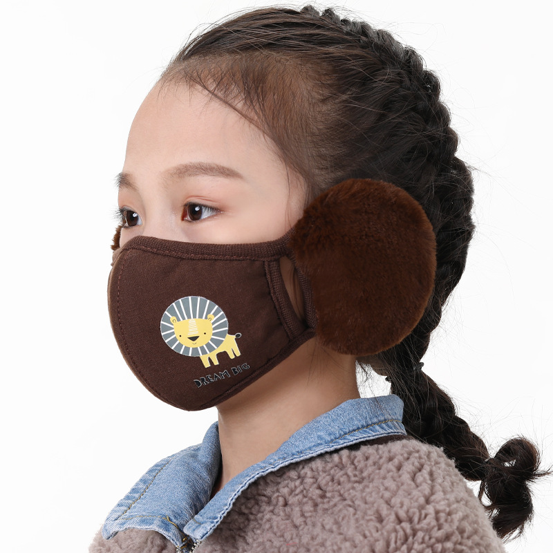 New 2 in 1 Warm Mask Earmuffs Cartoon Cute Mouth-muffs Ear-cap Autumn Winter Thicken Plush Outdoor dancling Keep Warm Earflap