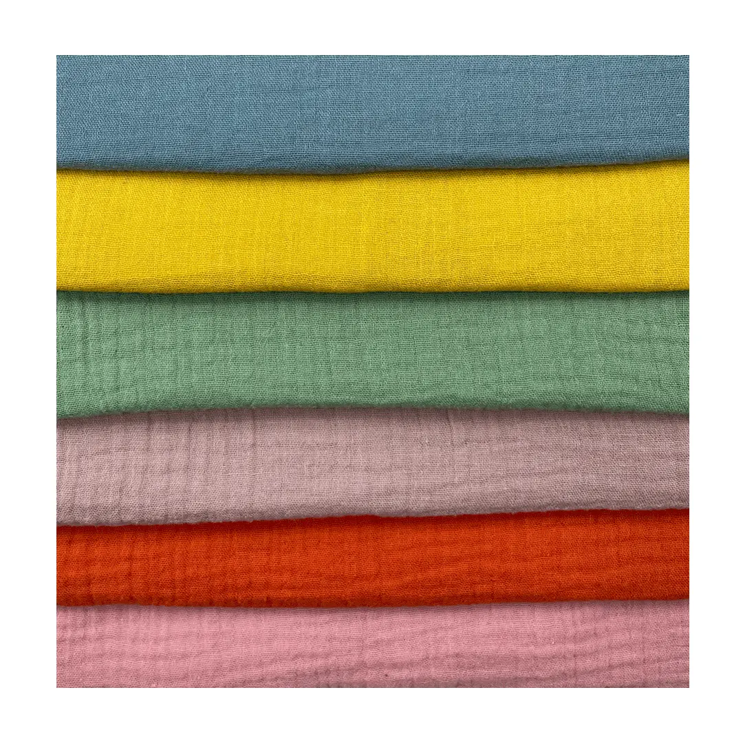 Custom 100% cotton safe double layer soft baby children crinkle gauze muslin crepe fabric