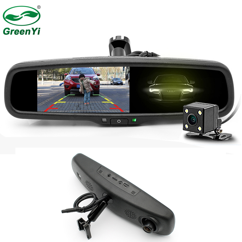 GreenYi HD 1080P Автомобильный видеорегистратор Камера 4,3 "DVR монитор зеркало заднего вида Автомобильный видеорегистратор Даш видеокамера с двойными линзами и двойной камерой