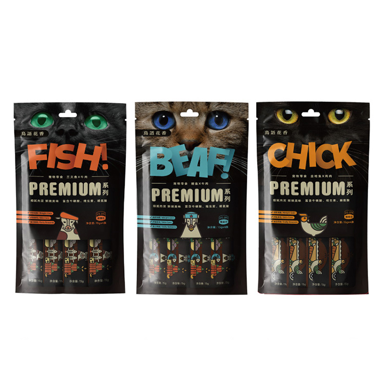 15g * 4 piece / bag Salmon   Beef Flavor Soft Fresh Cat Snack Bar Wet Cat Treats Snack