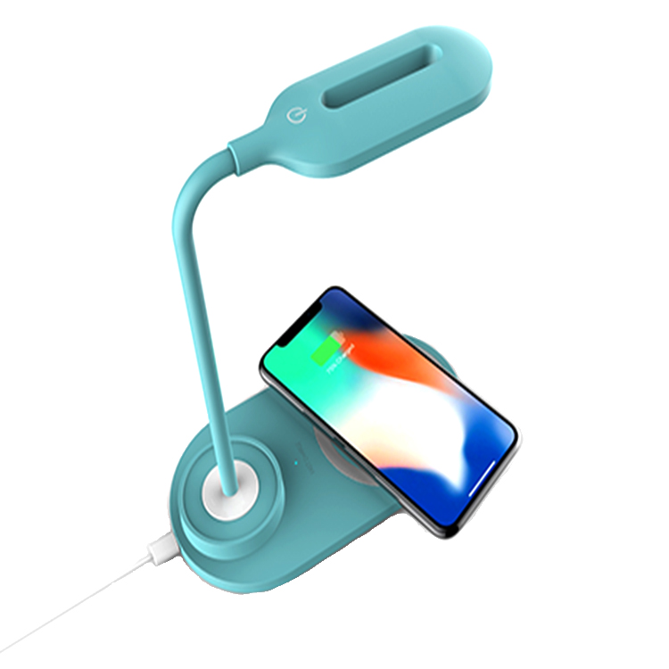 Светодиодная настольная лампа с беспроводным зарядным устройством для iPhone, Samsung, регулируемая яркость, сенсорное управление, ночная настольная лампа