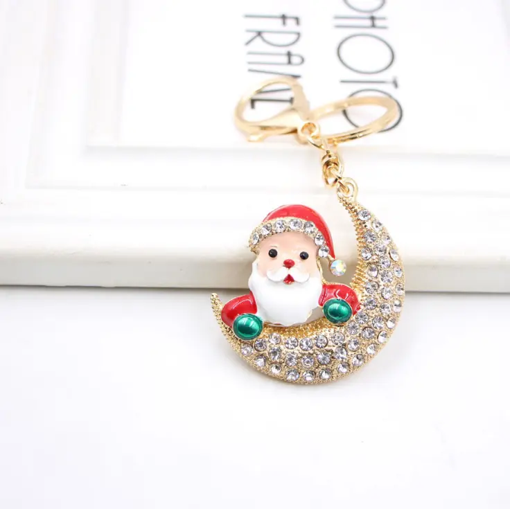 Hot Sale Diamond-encrusted Santa Claus Alloy Key Chain Christmas New Year Gifts Girls Cell Phone Bag Pendants Keychain
