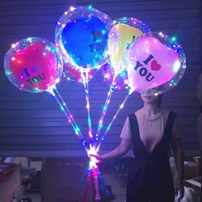 YIWU AULLAN-Cartoon Animal Sticker Balloons, LED Light, Transparent Bobo Balloon, DIY Birthday Decoration, party Supplies