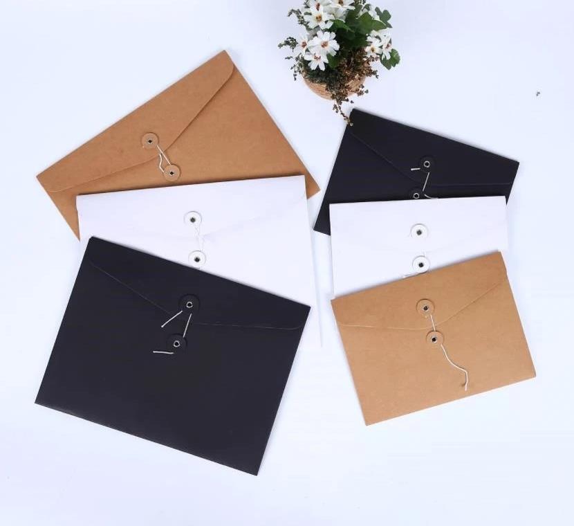 Brown Kraft Paper A5/A4 Document Holder File Storage Bag Pocket Envelope Folder with Storage String Lock Office Supply Pouch