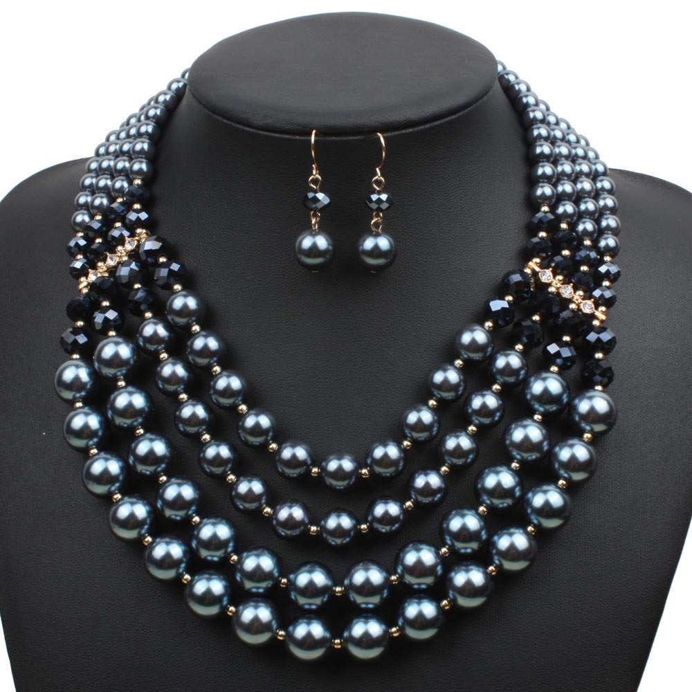 2021 High Quality Handmade Multilayer Faux Pearl Bead necklace and earrings Jewelry for brides