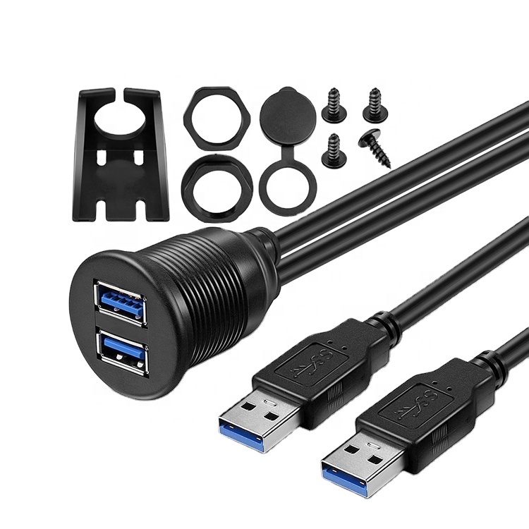 1 м двойной USB 3,0 штекер-гнездо AUX Удлинительный кабель для крепления автомобильного приборной панели