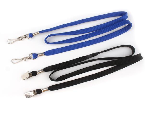 Black 3/8" Flat Braid plain Woven Lanyard with Nickel-Plated Steel Swivel Hook