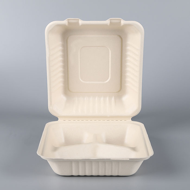 100% биоразлагаемые одноразовые Sugarcane Bagasse целлюлоза 3 отсека контейнер для еды